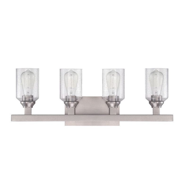 Craftmade Chicago 28" 4-Light Brushed Polished Nickel Vanity Light With Clear Seeded Glass Shades