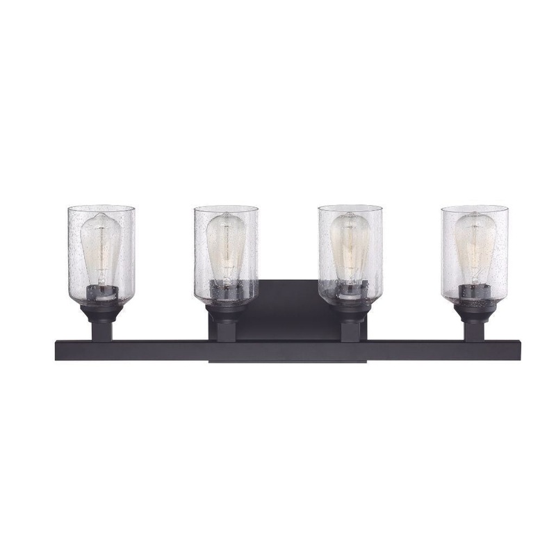 Craftmade Chicago 28" 4-Light Flat Black Vanity Light With Clear Seeded Glass Shades