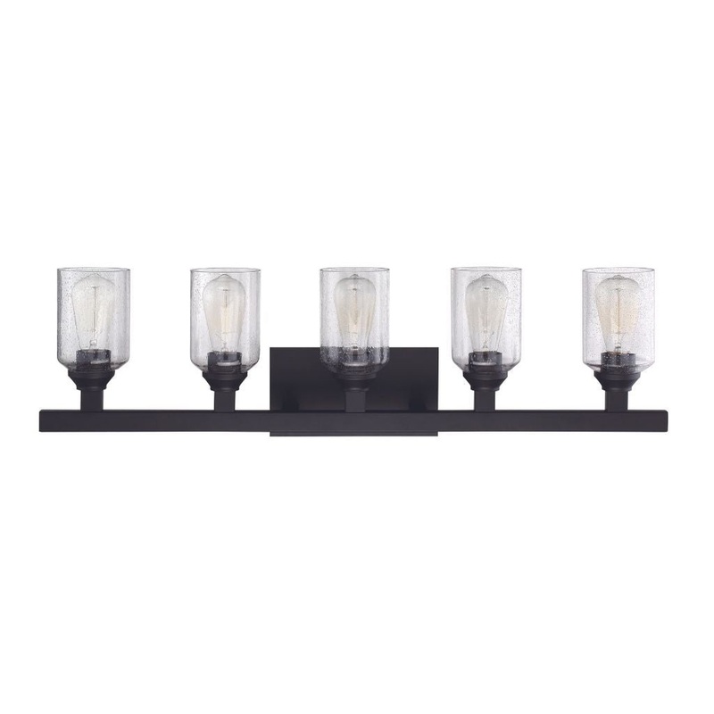 Craftmade Chicago 36" 5-Light Flat Black Vanity Light With Clear Seeded Glass Shades
