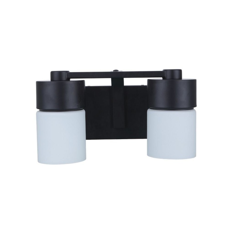 Craftmade District 14" 2-Light Flat Black Vanity Light With White Opal Glass Shades