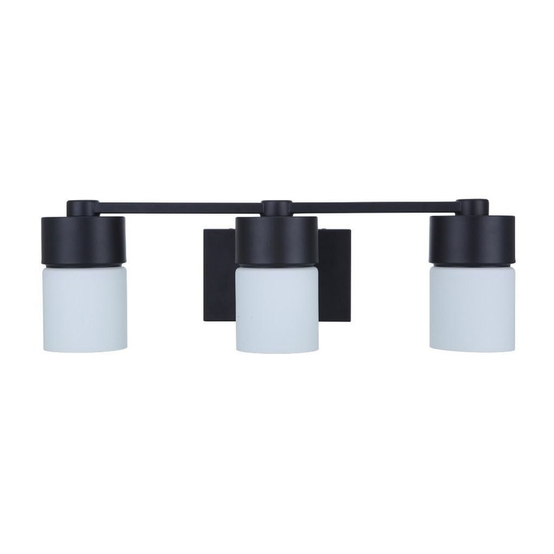 Craftmade District 22" 3-Light Flat Black Vanity Light With White Opal Glass Shades