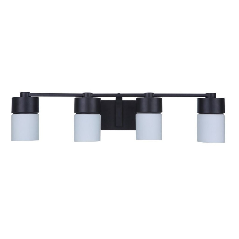 Craftmade District 31" 4-Light Flat Black Vanity Light With White Opal Glass Shades