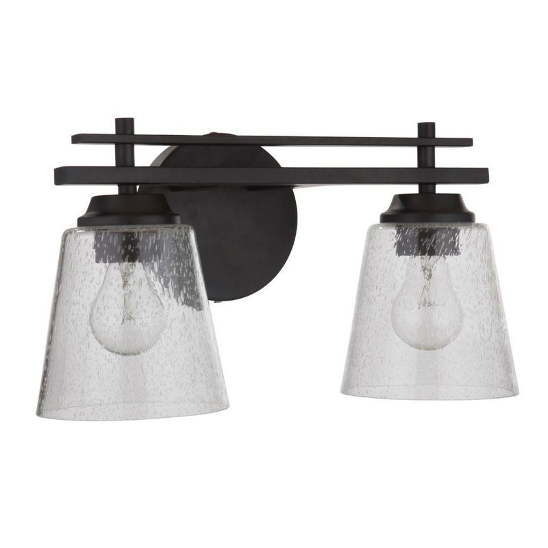 Craftmade Drake 16" 2-Light Flat Black Vanity Light With Clear Seeded Glass Shades