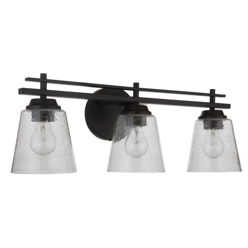 Craftmade Drake 24" 3-Light Flat Black Vanity Light With Clear Seeded Glass Shades