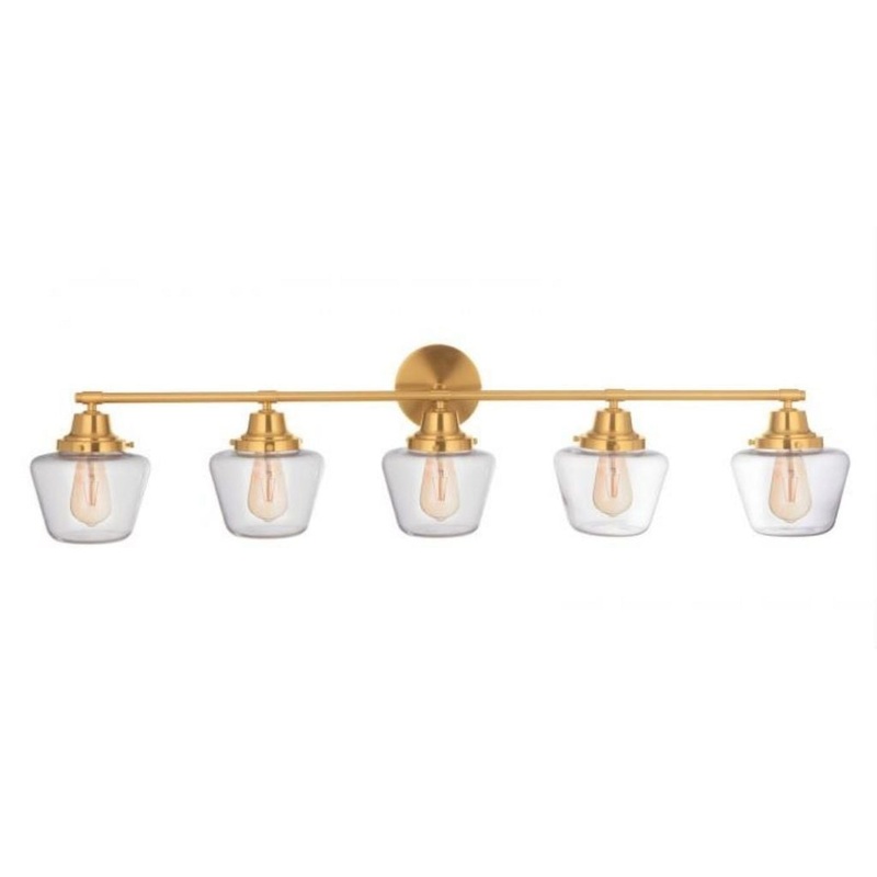 Craftmade Essex 48" 5-Light Satin Brass Vanity Light With Clear Glass Shades