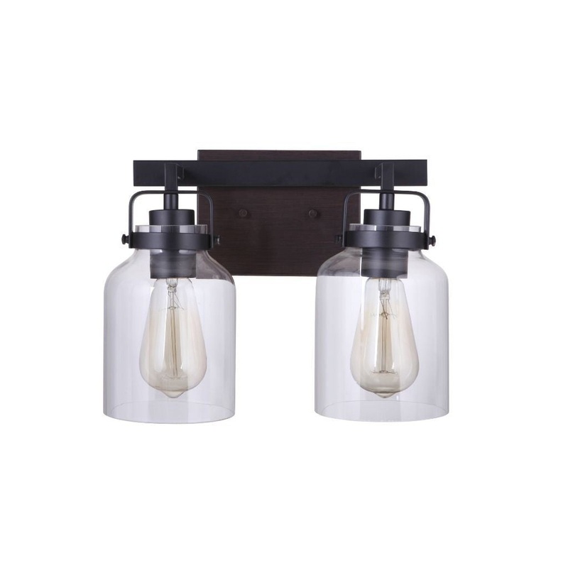 Craftmade Foxwood 13" 2-Light Flat Black and Dark Teak Vanity Light With Clear Glass Shades