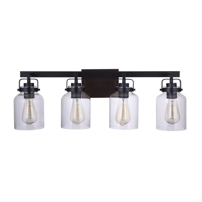 Craftmade Foxwood 29" 4-Light Flat Black and Dark Teak Vanity Light With Clear Glass Shades