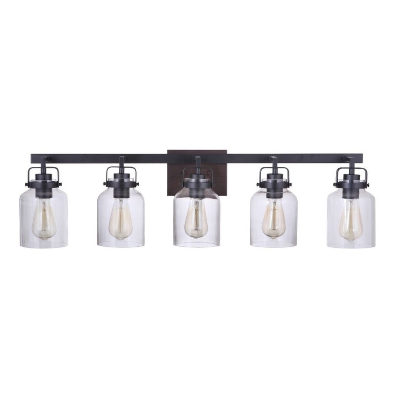 Craftmade Foxwood 37" 5-Light Flat Black and Dark Teak Vanity Light With Clear Glass Shades