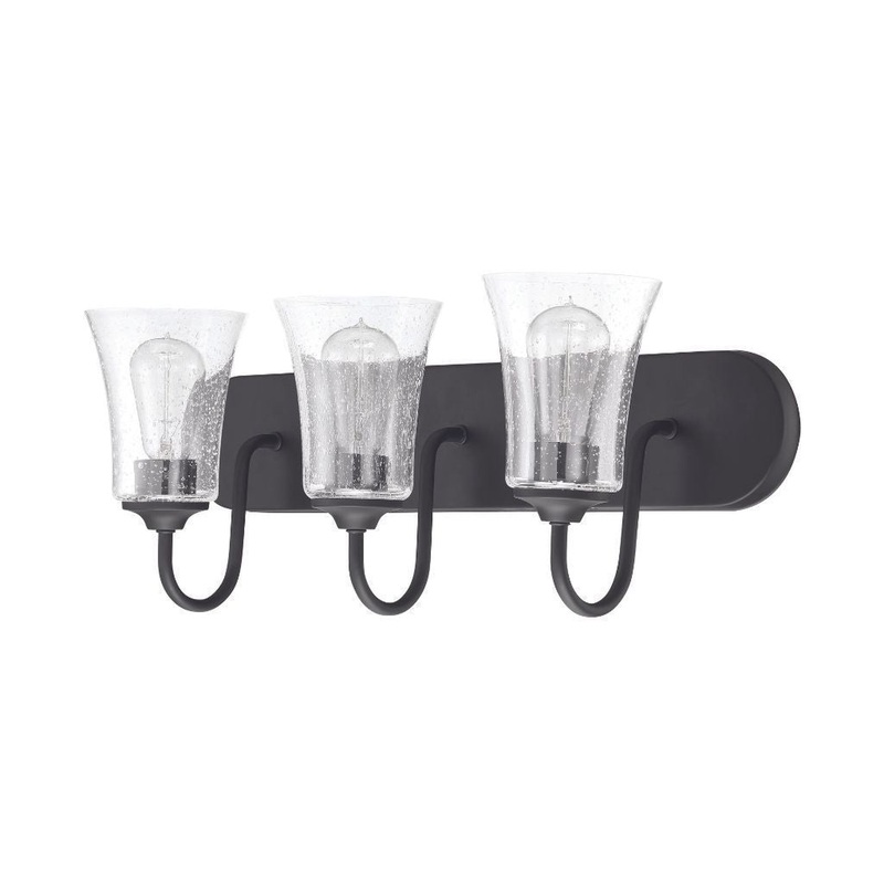 Craftmade Gwyneth 24" 3-Light Flat Black Vanity Light With Clear Seeded Glass Shades
