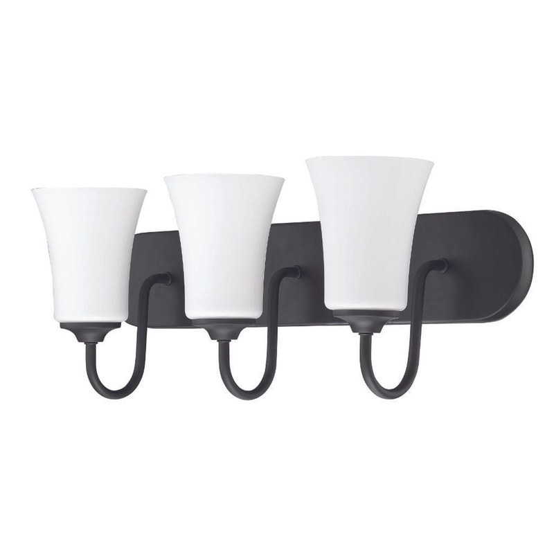 Craftmade Gwyneth 24" 3-Light Flat Black Vanity Light With White Frosted Glass Shades