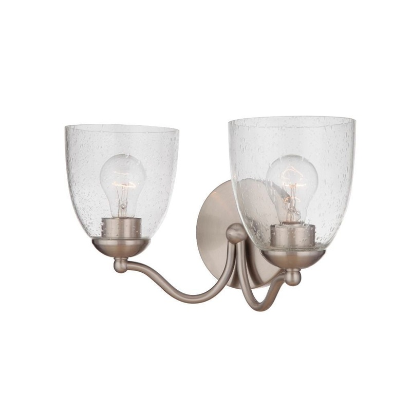 Craftmade Hillridge 15" 2-Light Brushed Polished Nickel Vanity Light With Clear Seeded Glass Shades