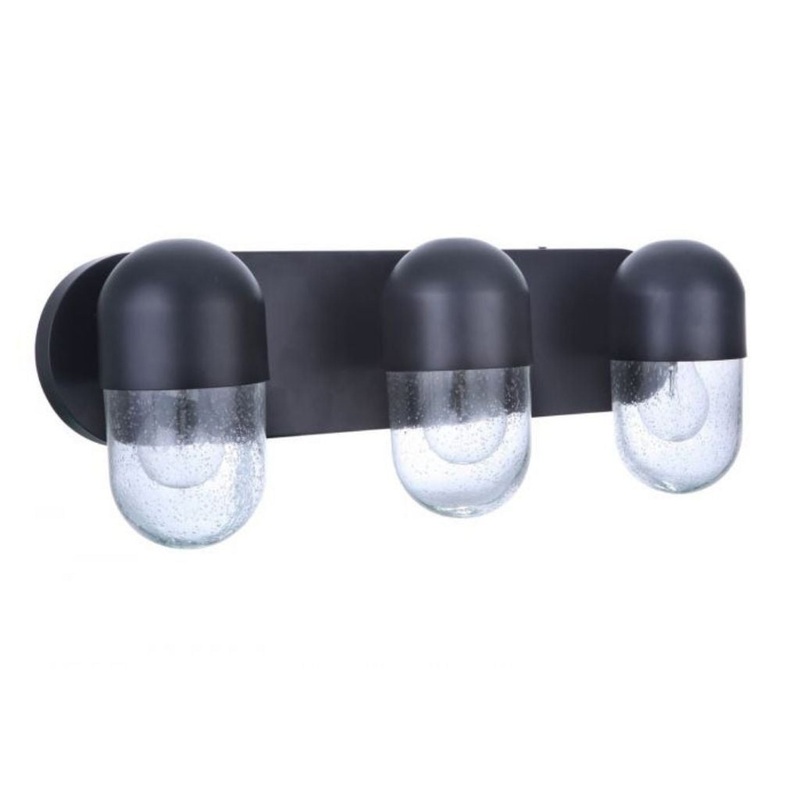 Craftmade Pill 23" 3-Light Flat Black Vanity Light With Clear Seeded Glass Shades