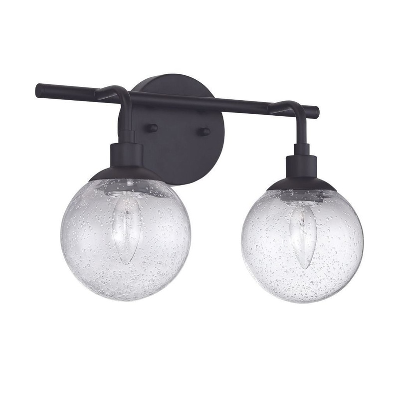 Craftmade Que 15" 2-Light Flat Black Vanity Light With Clear Seeded Glass Globe Shades