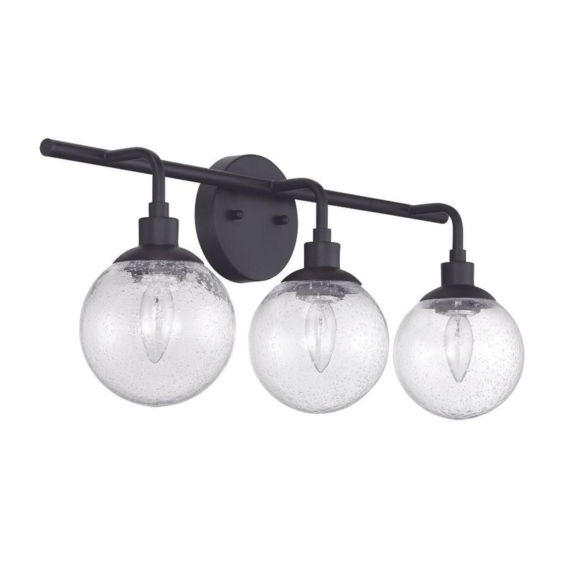 Craftmade Que 24" 3-Light Flat Black Vanity Light With Clear Seeded Glass Globe Shades