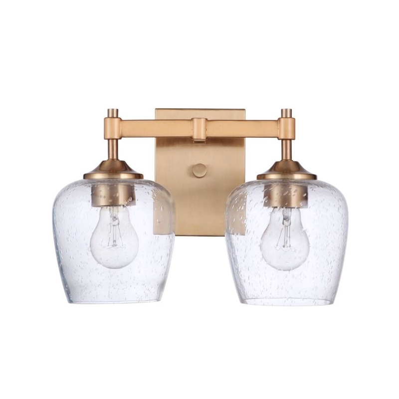 Craftmade Stellen 13" 2-Light Satin Brass Vanity Light With Clear Seeded Glass Shades