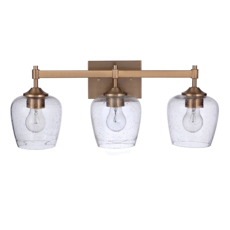 Craftmade Stellen 22" 3-Light Satin Brass Vanity Light With Clear Seeded Glass Shades