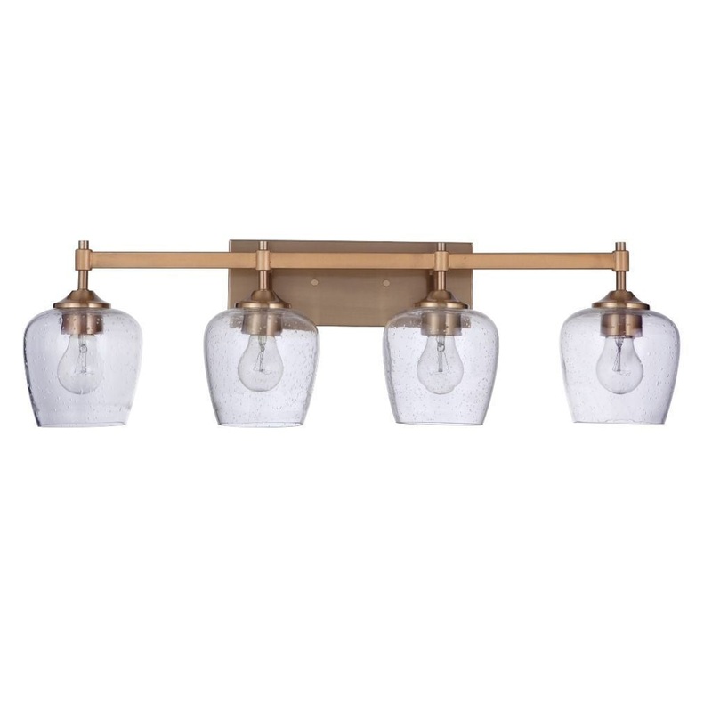 Craftmade Stellen 30" 4-Light Satin Brass Vanity Light With Clear Seeded Glass Shades