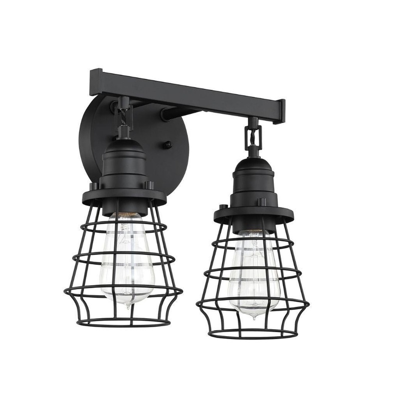 Craftmade Thatcher 12" 2-Light Flat Black Vanity Light With Metal Wire Shades