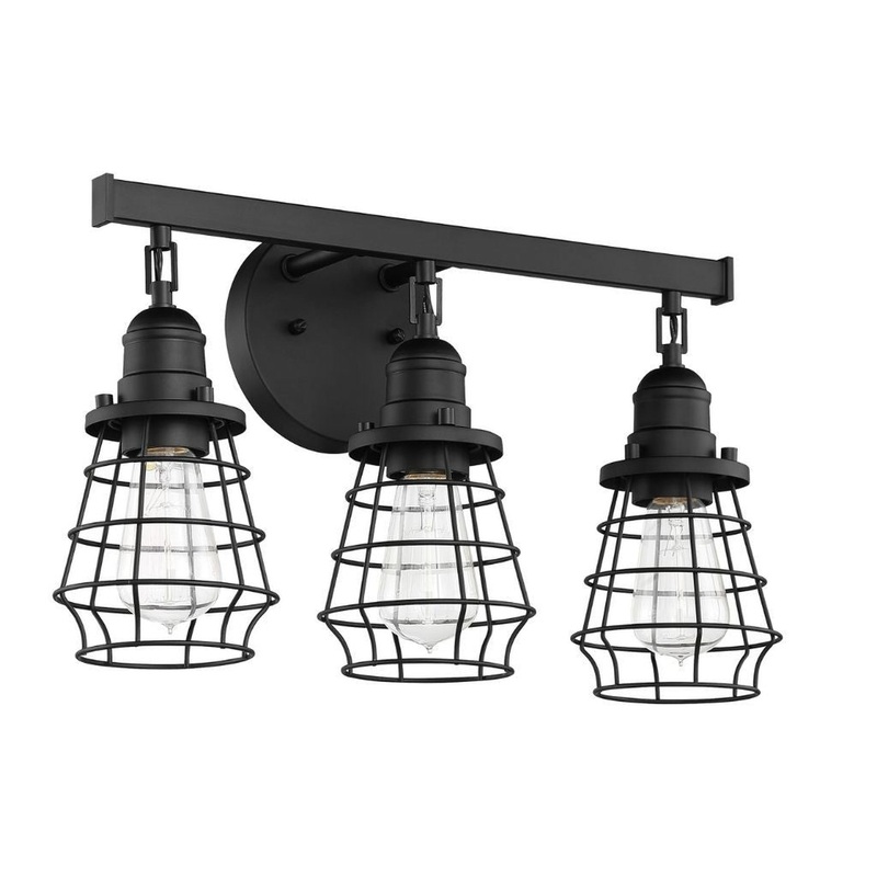 Craftmade Thatcher 19" 3-Light Flat Black Vanity Light With Metal Wire Shades