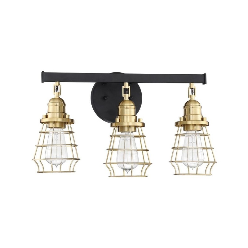 Craftmade Thatcher 19" 3-Light Flat Black Vanity Light With Satin Brass Metal Wire Shades