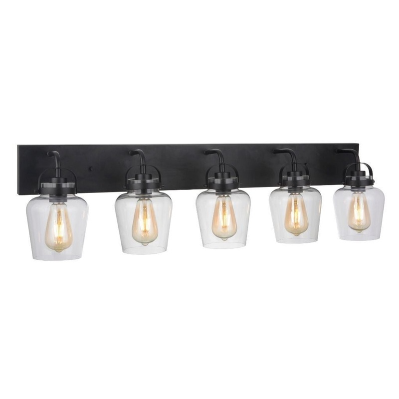 Craftmade Trystan 38" 5-Light Flat Black Vanity Light With Clear Glass Shades