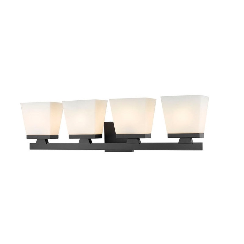 Z-Lite Astor 29" 4-Light Matte Black Vanity Light With Etched Opal Glass Shade