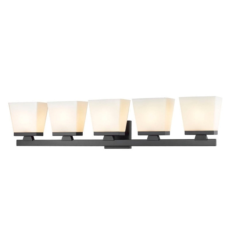 Z-Lite Astor 36" 5-Light Matte Black Vanity Light With Etched Opal Shade
