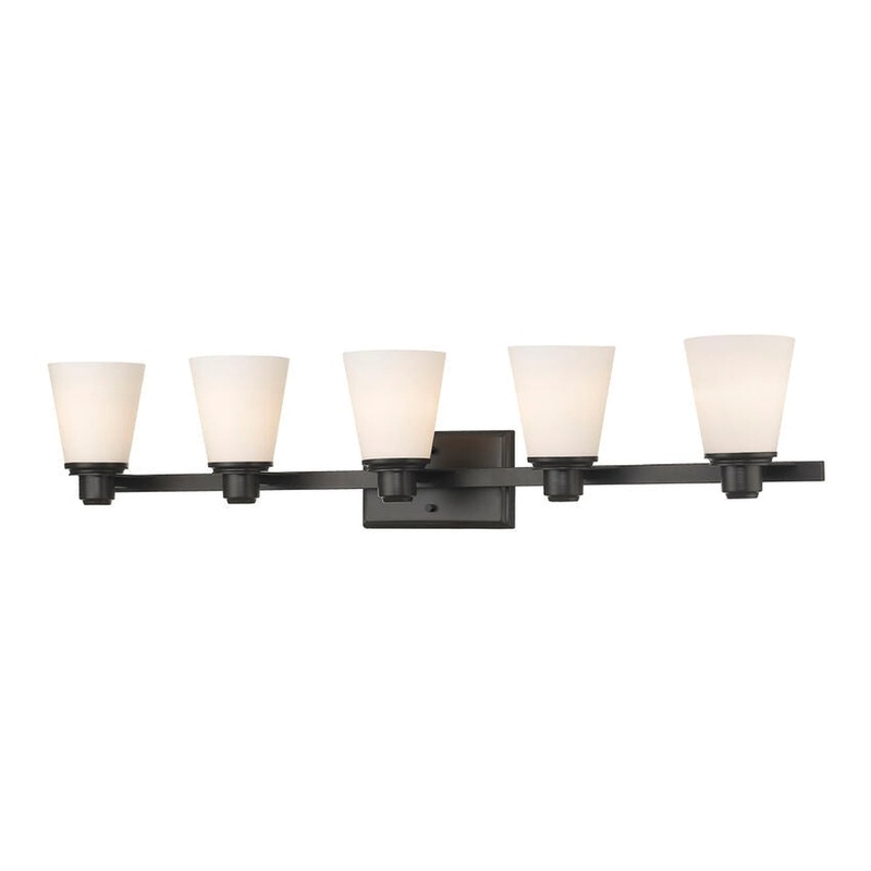 Z-Lite Kayla 39" 5-Light Bronze Vanity Light With Matte Opal Glass Shade