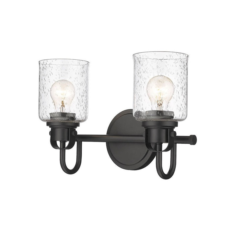 Z-Lite Kinsley 15" 2-Light Matte Black Vanity Light With Clear Seeded Glass Shade