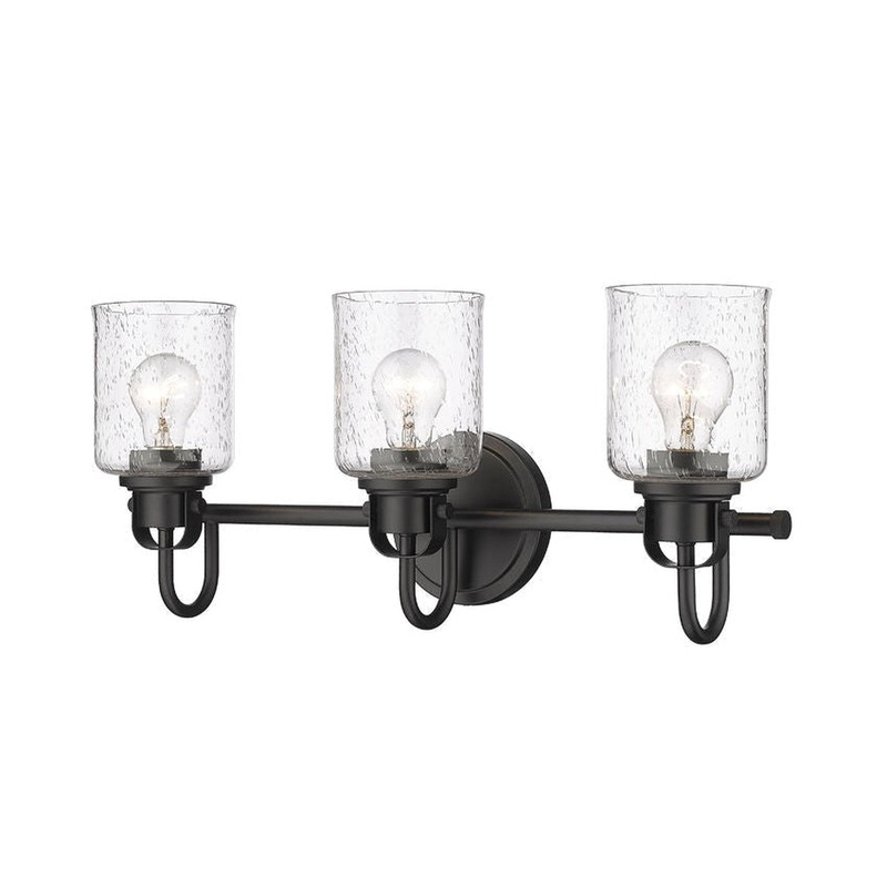 Z-Lite Kinsley 22" 3-Light Matte Black Vanity Light With Clear Seeded Glass Shade