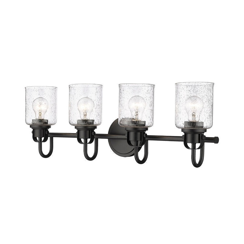 Z-Lite Kinsley 28" 4-Light Matte Black Vanity Light With Clear Seeded Glass Shade