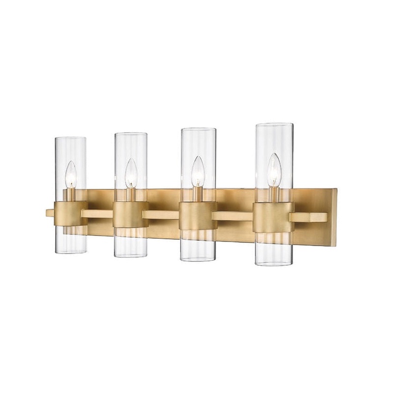 Z-Lite Lawson 32" 4-Light Rubbed Brass Vanity Light With Clear Glass Shade