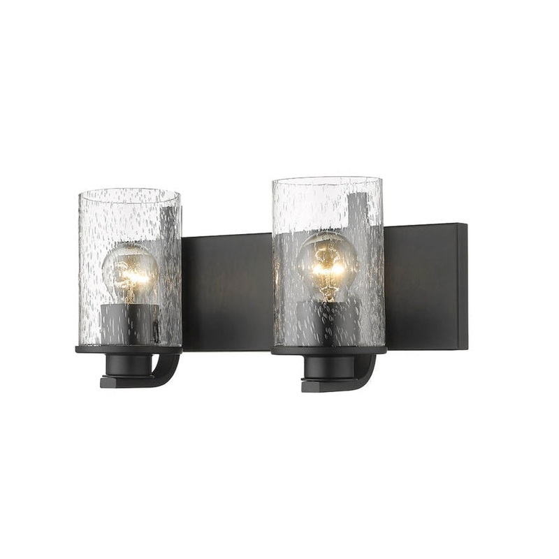 Z-Lite Beckett 16" 2-Light Matte Black Vanity Light With Clear Seedy Glass Shade