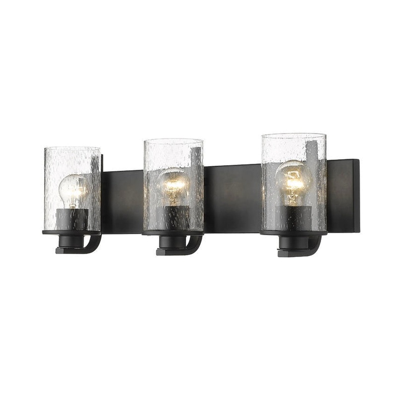 Z-Lite Beckett 23" 3-Light Matte Black Vanity Light With Clear Seedy Glass Shade
