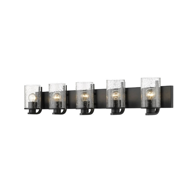 Z-Lite Beckett 42" 5-Light Matte Black Vanity Light With Clear Seedy Glass Shade