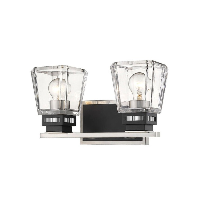 Z-Lite Jackson 14" 2-Light Brushed Nickel and Matte Black Vanity Light With Clear Glass Shade