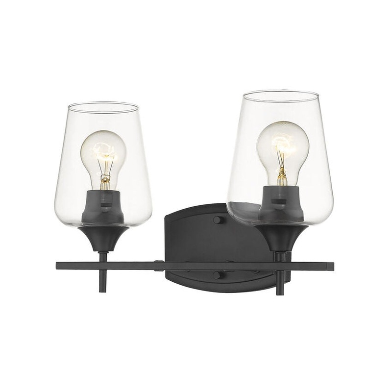 Z-Lite Joliet 15" 2-Light Matte Black Vanity Light With Clear Glass Shade