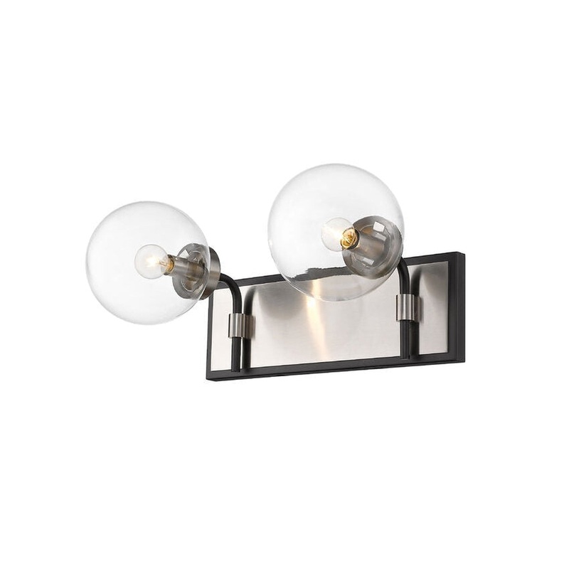 Z-Lite Parsons 16" 2-Ligh Matte Black and Brushed Nickel Vanity Light With Clear Glass Shade