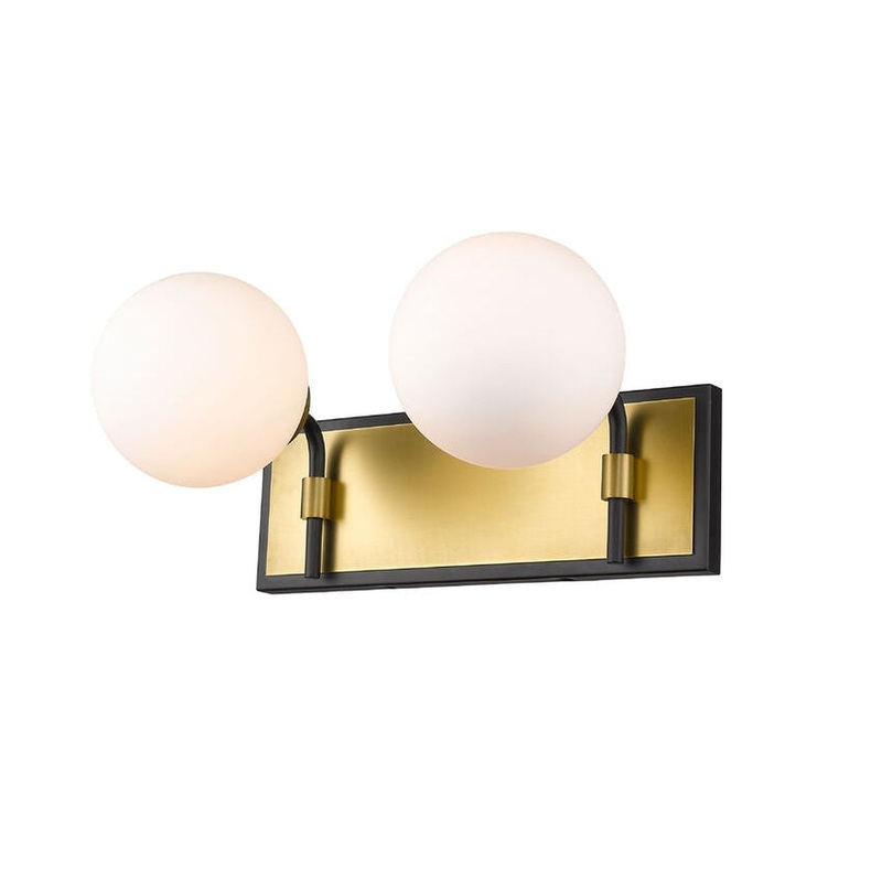 Z-Lite Parsons 16" 2-Light Matte Black and Olde Brass Vanity Light With Opal Glass Shade
