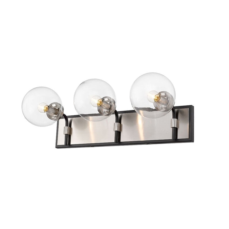 Z-Lite Parsons 24" 3-Light Matte Black and Brushed Nickel Vanity Light With Clear Glass Shade