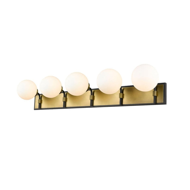 Z-Lite Parsons 42" 5-Light Matte Black and Olde Brass Vanity Light With Opal Glass Shade