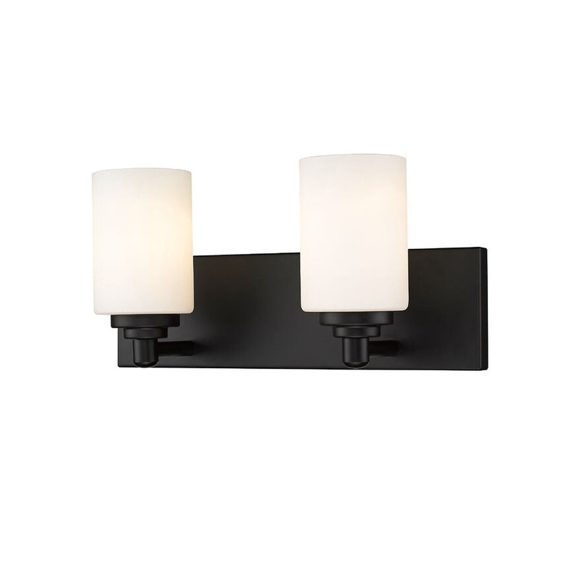 Z-Lite Soledad 16" 2-Light Matte Black Vanity Light With White Glass Shade