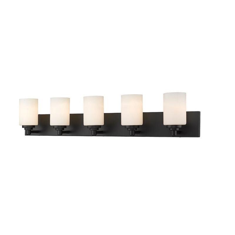Z-Lite Soledad 39" 5-Light Matte Black Vanity Light With White Glass Shade