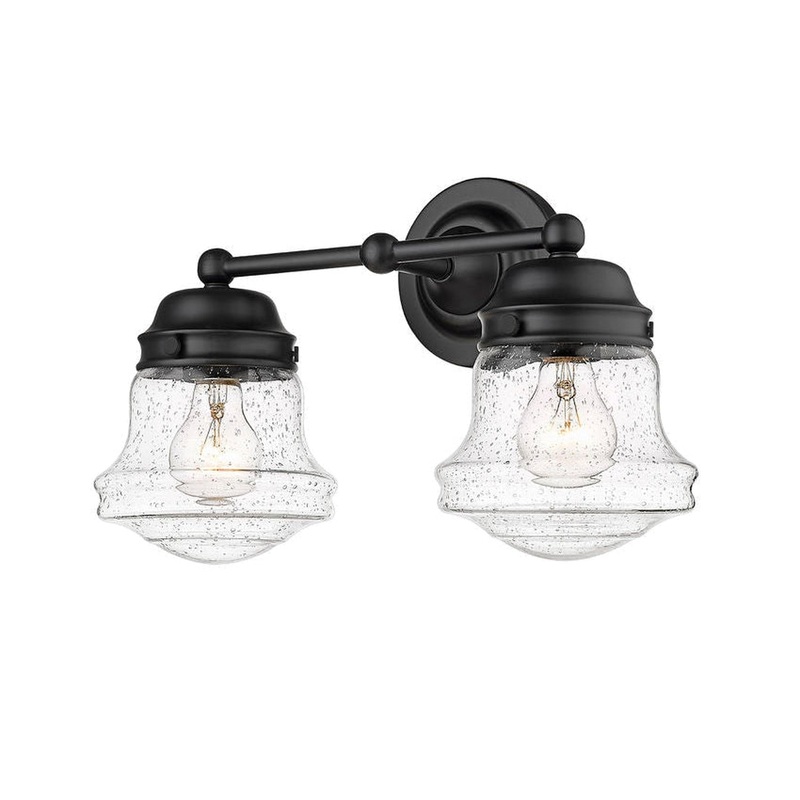 Z-Lite Vaughn 16" 2-Light Matte Black Vanity Light With Clear Seedy Glass Shade