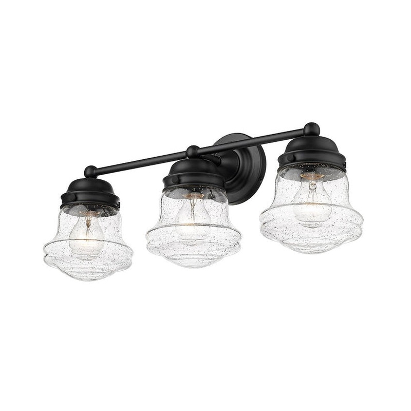 Z-Lite Vaughn 23" 3-Light Matte Black Vanity Light With Clear Seedy Glass Shade