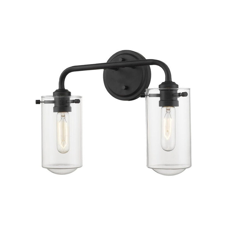 Z-Lite Delaney 15" 2-Light Matte Black Vanity Light With Clear Glass Shade