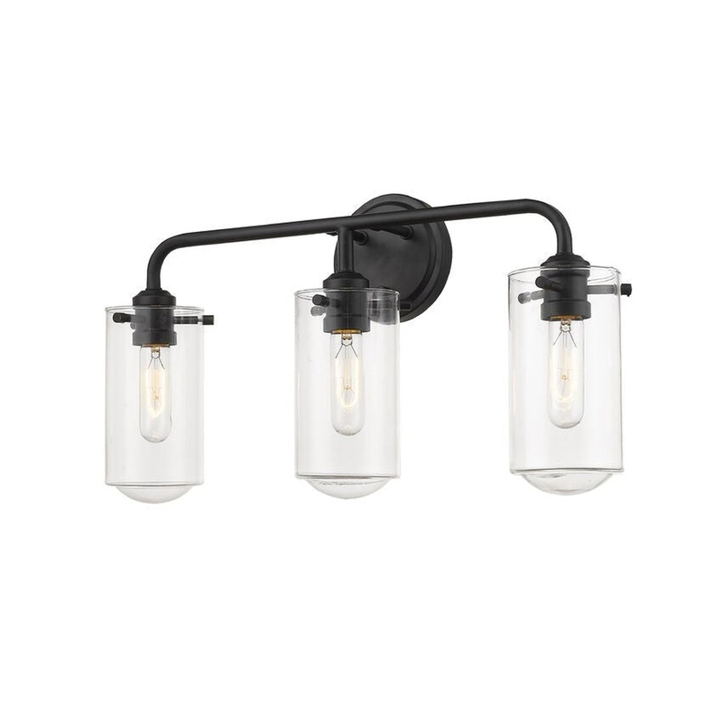 Z-Lite Delaney 22" 3-Light Matte Black Vanity Light With Clear Glass Shade