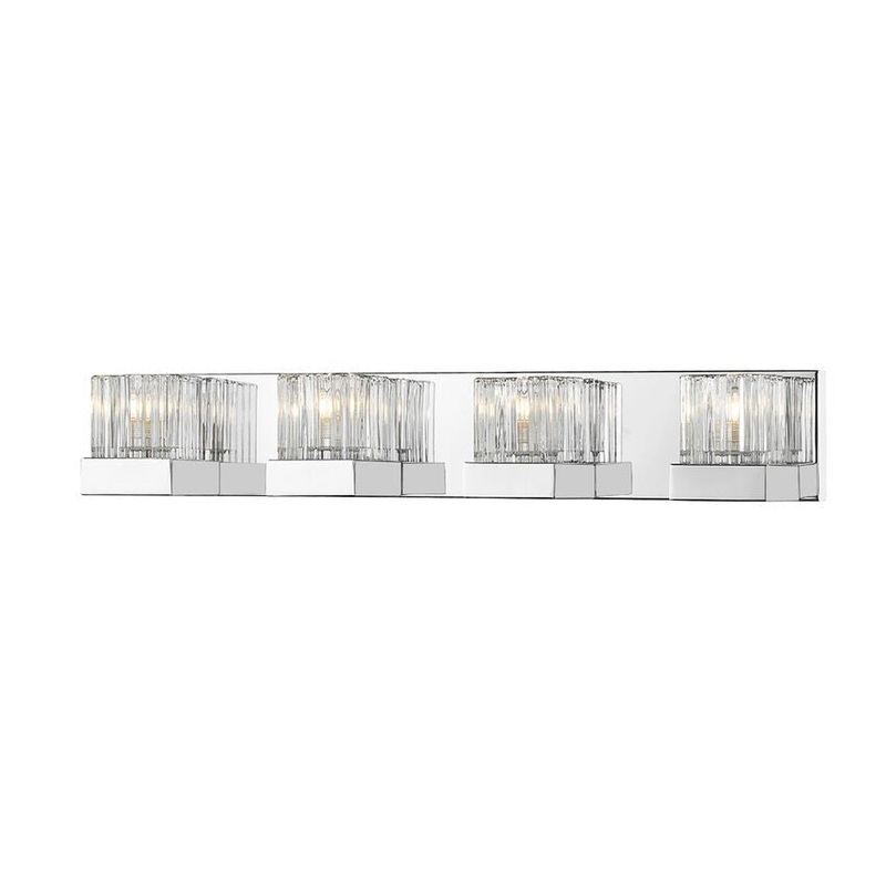 Z-Lite Fallon 28" 4-Light LED Chrome Vanity Light With Clear Ribbed and Frosted Crystal Shade