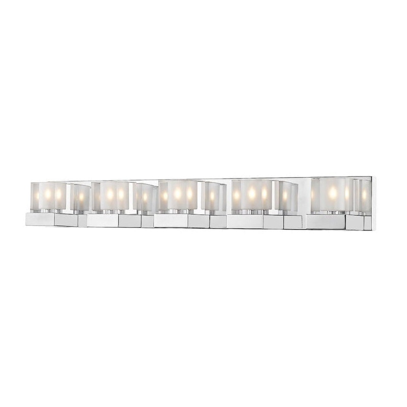 Z-Lite Fallon 34" 5-Light LED Chrome Vanity Light With Clear and Frosted Crystal Shade