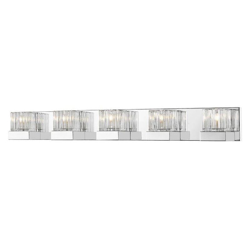 Z-Lite Fallon 34" 5-Light LED Chrome Vanity Light With Clear Ribbed and Frosted Crystal Shade